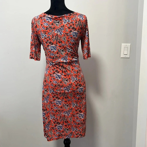 Boden Rita Ruched Firecracker Painterly Floral Jersey Dress size 6P - Picture 6 of 9